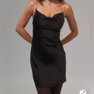 NWT Urban Outfitters Mallory Black Satin Cowlneck Mini Dress